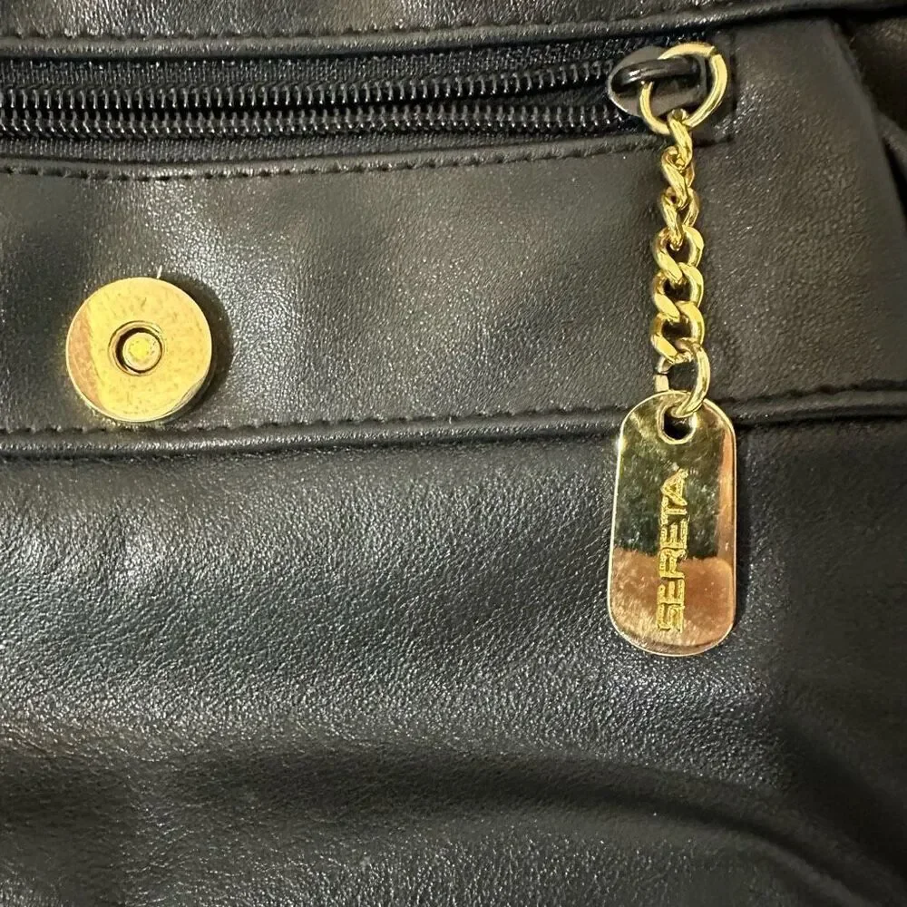 Sereta Black leather Purse with Shoulder Straps